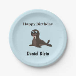 Prato De Papel Custom birthday cute gray seal blue