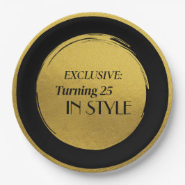Prato De Papel Custom Birthday Party Plates, Modern Black Gold