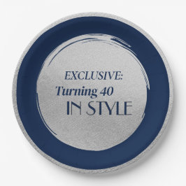 Prato De Papel Custom Birthday Party Plates, Modern Blue Silver
