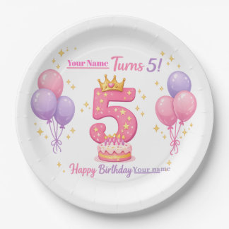 Prato De Papel Custom Birthday Plates for Kids - 5th Birthday