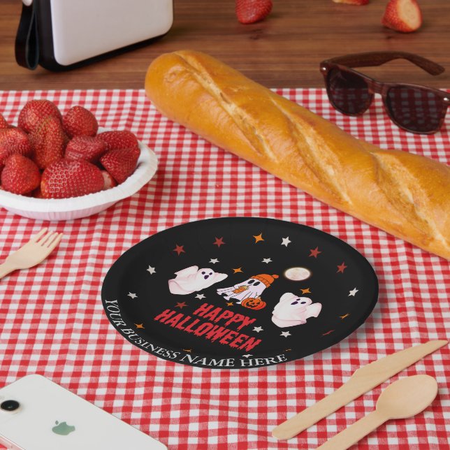 Prato De Papel Custom Business Name, Text & Ghost Halloween (Piquenique)
