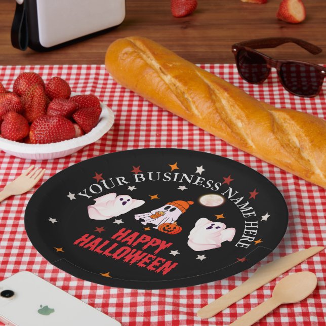 Prato De Papel Custom Business Name, Text & Ghost Halloween (Piquenique)