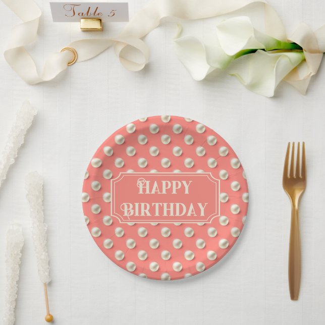 Prato De Papel Custom Coral Paper Plates with Pearl Accents (Casamento)