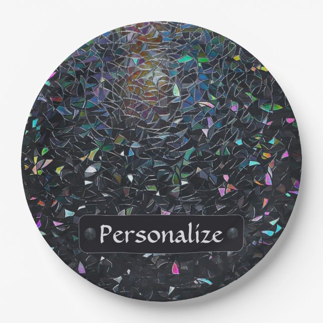 Prato De Papel Custom Iridescent Abstract Stained Glass Pattern (Frente)