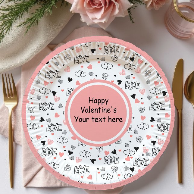 Prato De Papel Custom Love Text Hearts Hand Drawn Valentine Plate (Custom Love Text Hearts Hand Drawn Valentine Plates

)