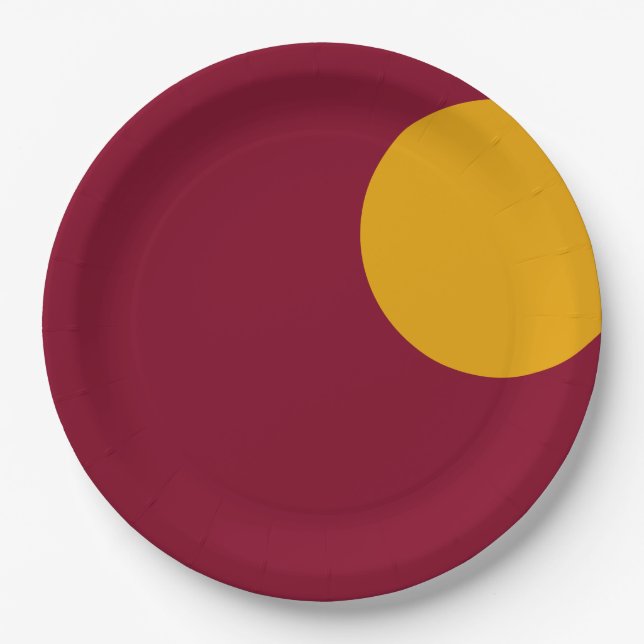 Prato De Papel Custom Maroon & Gold Party Paper Plate (Frente)