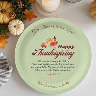 Prato De Papel Custom Name | Happy Thanksgiving with Bible Verse 