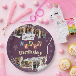 Prato De Papel Custom Purple Sweet 16 Photo Collage