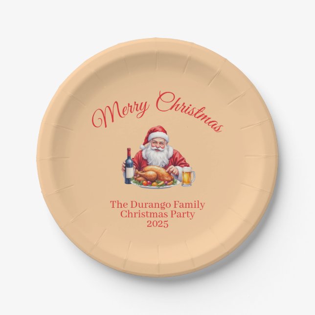 Prato De Papel Customisable Jolly Santa Claus Christmas Party (Frente)