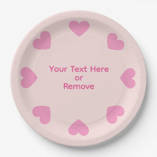 Prato De Papel Customizable Pink Heart Paper Plates