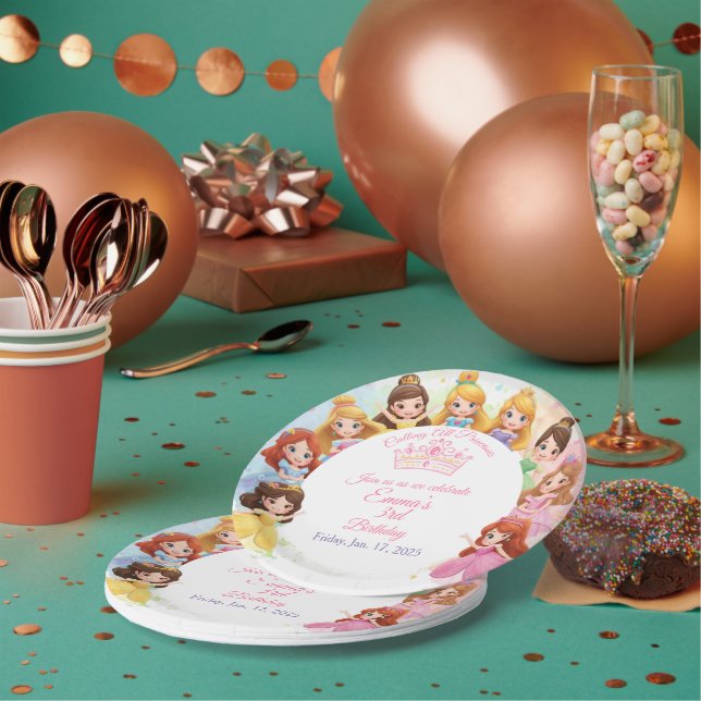 Prato De Papel Customizable Princess Girl Birthday Paper Plate (Múltiplo)