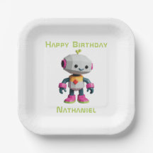Customizable Robot Kids Paper Plates