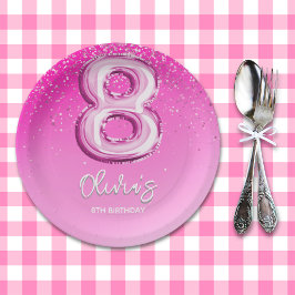 Prato De Papel Cute 8th Birthday Girl Number Balloon