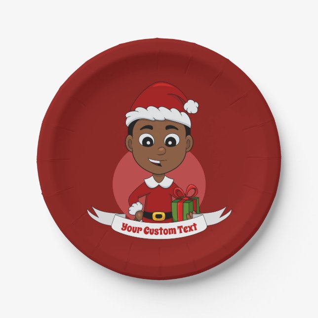 Prato De Papel Cute African American Christmas boy cartoon (Frente)