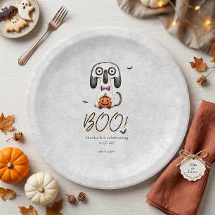 Prato De Papel Cute Assustador BOO! Festa de Halloween em Aquarel