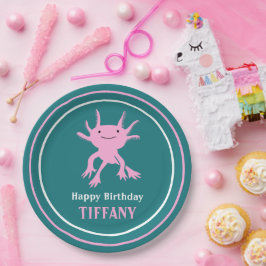 Prato De Papel Cute Axolotl Pink Salamander Birthday Party