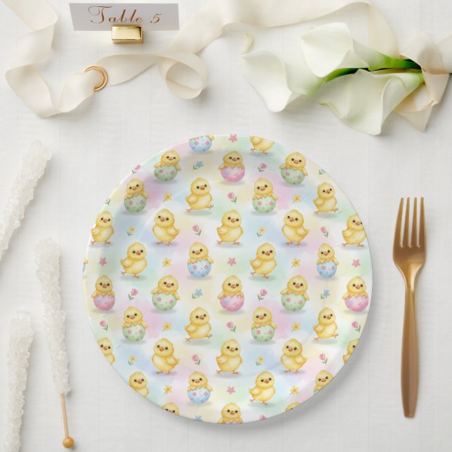 Prato De Papel Cute Baby Chick Watercolor Easter (Casamento)