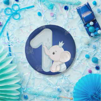 Prato De Papel Cute Baby Elephant First Birthday