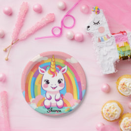 Prato De Papel Cute Baby Unicorn Rainbow