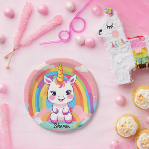 Prato De Papel Cute Baby Unicorn Rainbow