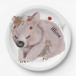 Prato De Papel Cute Baby Wombat Dourado Speckle Personalizado