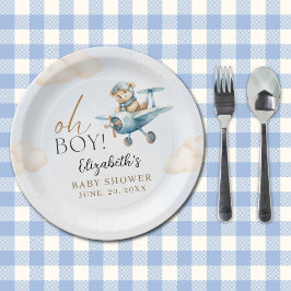 Prato De Papel Cute Bear Baby Shower Boy party