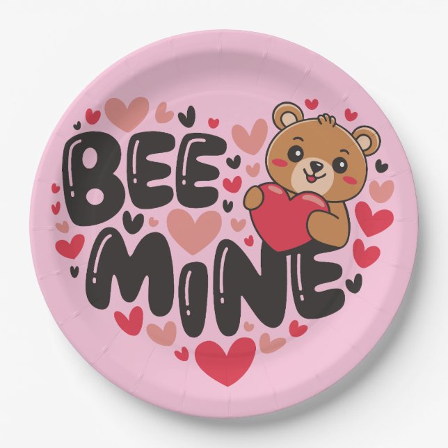 Prato De Papel Cute Bee Mine Teddy Bear Valentine's Day (Frente)