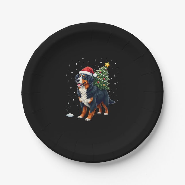 Prato De Papel Cute Bernese Mountain Dog in a Christmas Tree for  (Frente)