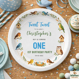 Prato De Papel Cute Birds 1st Birthday Party – Fun Kids 