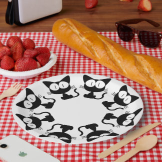 Prato De Papel Cute Black Cat Illustration Party
