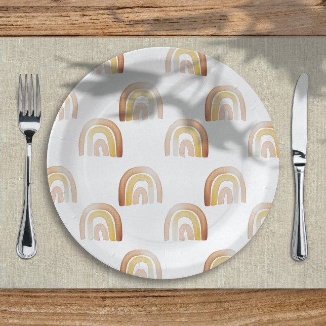Prato De Papel Cute Boho Arco-Íris Gênero Chá de fraldas neutro (Criador carregado)