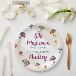 Prato De Papel Cute boho cogumelos Baby Shower