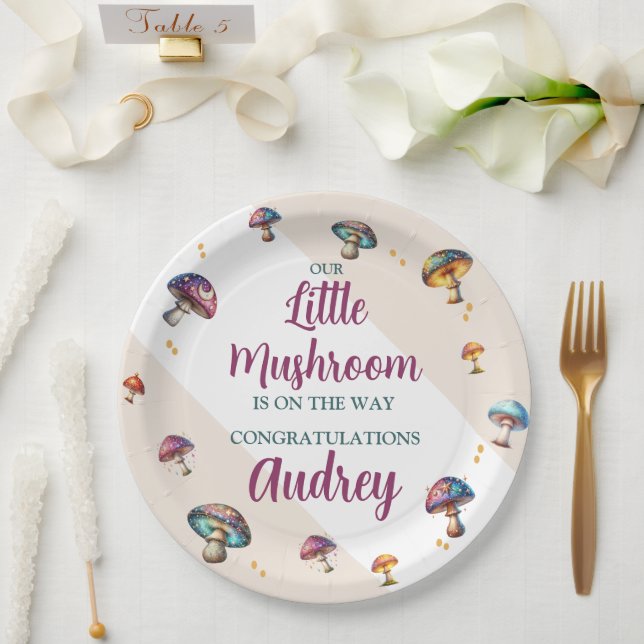 Prato De Papel Cute boho cogumelos Baby Shower (Casamento)