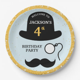 Prato De Papel Cute Bowler Hat and Monocle Any Age Birthday Party