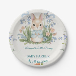 Prato De Papel Cute Bunny Spring Floral Baby Shower Personalized