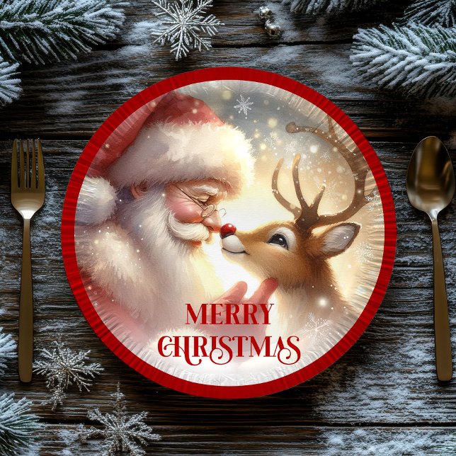 Prato De Papel Cute Cartoon Santa Rudolph Christmas Party Plates (Cute Cartoon Santa Rudolph Christmas Party Plates)