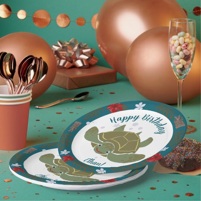 Prato De Papel Cute Cartoon Sea Turtle Birthday Party (Múltiplo)