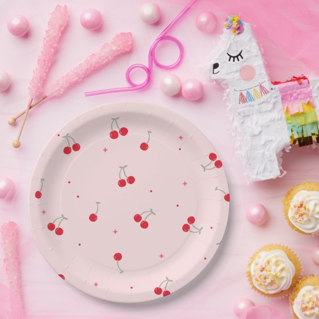 Prato De Papel Cute Cherry Pattern | Pink Aesthetic Seamless  (Festa)
