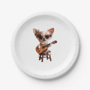 Prato De Papel Cute Chihuahua tocando violão clássico cartoon fu
