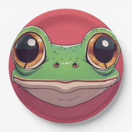 Prato De Papel Cute Colorful Frog Face – Funny Cartoon Frog Plate