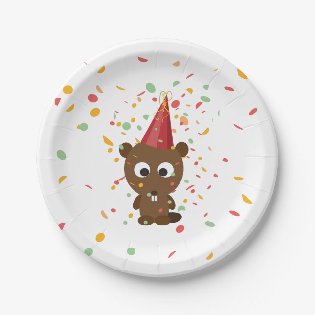 Prato De Papel Cute Confetti Party Beaver (Frente)