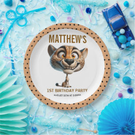 Prato De Papel Cute Crazy Cheetah Farm Theme 1st Birthday