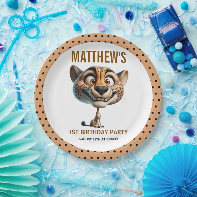 Prato De Papel Cute Crazy Cheetah Farm Theme 1st Birthday (Festa)