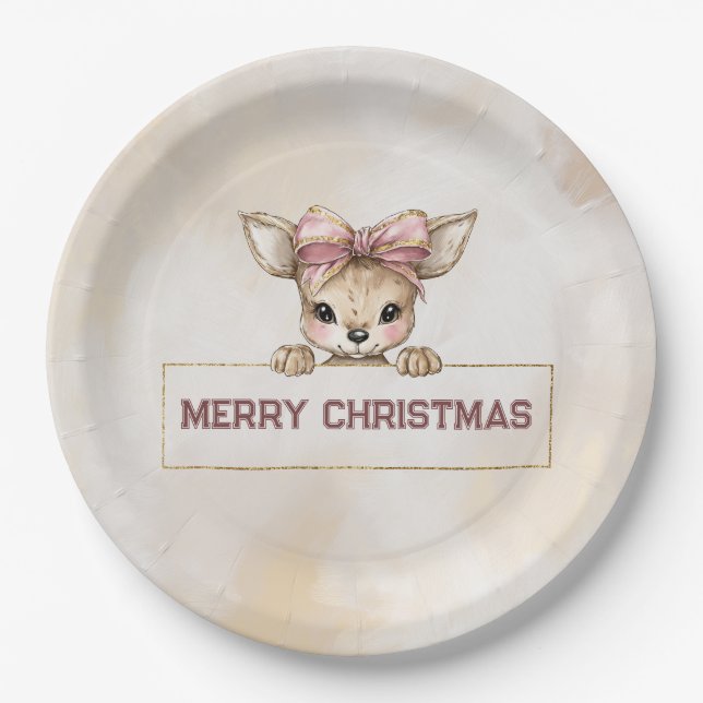 Prato De Papel Cute Deer Christmas Paper Plates Festive Tableware (Frente)