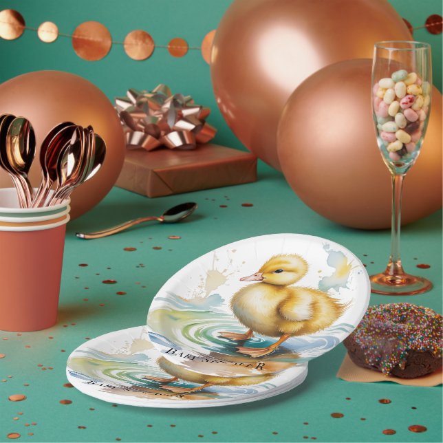 Prato De Papel Cute Duckling Gender Neutral Baby Shower (Múltiplo)