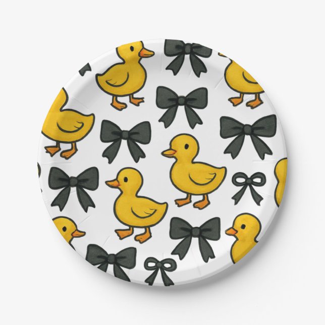 Prato De Papel Cute Ducks & Bows Party Paper Plates (Frente)