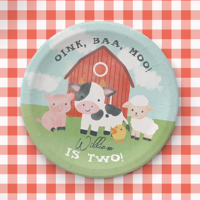 Prato De Papel Cute Farm Animal Barnyard Kids Birthday  (Criador carregado)