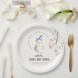 Prato De Papel Cute Farm Chick Watercolor Floral Baby Shower