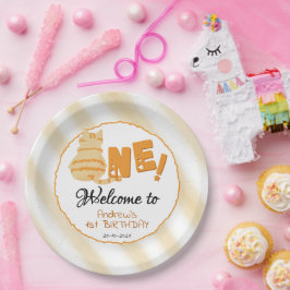 Prato De Papel Cute Fat Orange Cat 1st Birthday