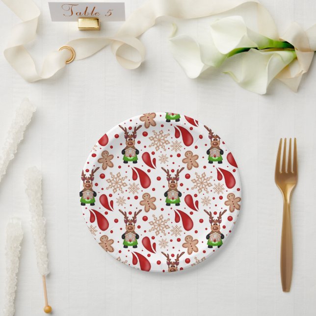 Prato De Papel Cute Festive Red Christmas Reindeer (Casamento)